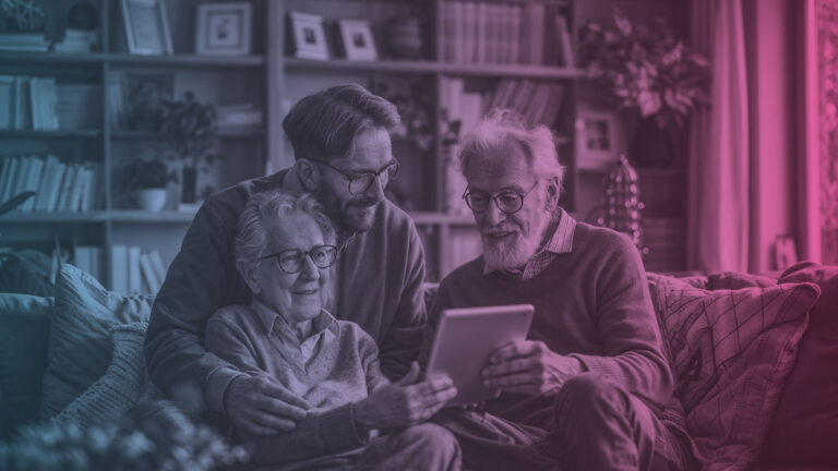 Family looking at photographs together